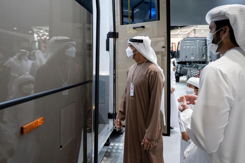 ABU DHABI, UNITED ARAB EMIRATES - February 24, 2021: HH Sheikh Mohamed bin Zayed Al Nahyan, Crown Prince of Abu Dhabi and Deputy Supreme Commander of the UAE Armed Forces (C), tours the International Defence Exhibition and Conference (IDEX), at ADNEC.

( Hamad Al Kaabi / Ministry of Presidential Affairs )​
---