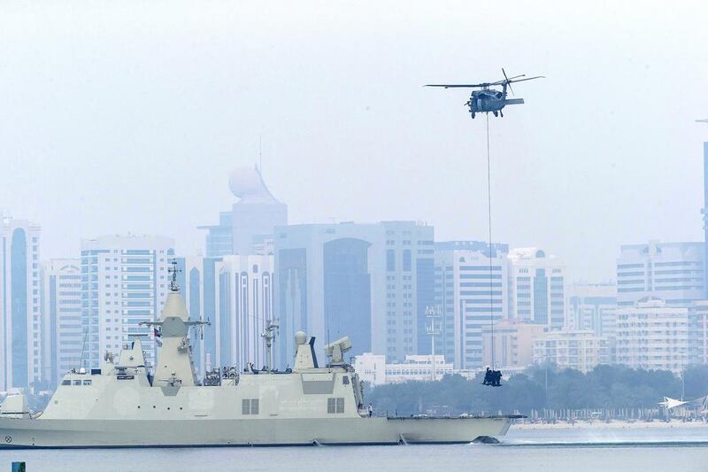 As UAE soldiers ‘rescued’ hostages during the exercise, fighter jets flew across the Corniche, in a mock show of strafing targets on the ground. Antonie Robertson / The National