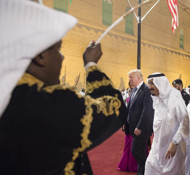 The leaders arrive at Murabba Palace.  Saudi Royal Palace /  AFP Photo