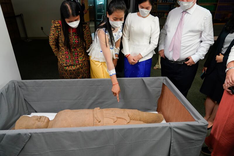 One of the Cambodian antiquities recovered by the US Attorney's Office, in New York. AP