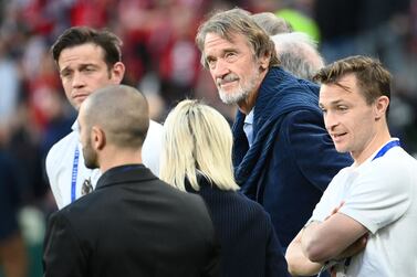 British INEOS Group chairman Jim Ratcliffe (C) arrives to attend the French Cup final football match between OGC Nice and FC Nantes at the Stade de France, in Saint-Denis, on the outskirts of Paris, on May 7, 2022.  (Photo by FRANCK FIFE  /  AFP)
