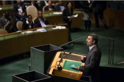 Iranian president Mahmoud Ahmadinejad speaks at the UN General Assembly.