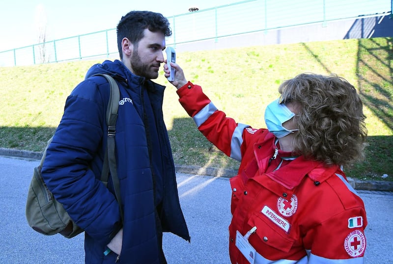 Coronavirus health checks take place before the Serie A match between Udinese and Fiorentina at Stadio Friuli on Sunday, March 8. Getty