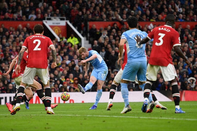 Manchester City midfielder Kevin De Bruyne takes a shot on goal. AFP