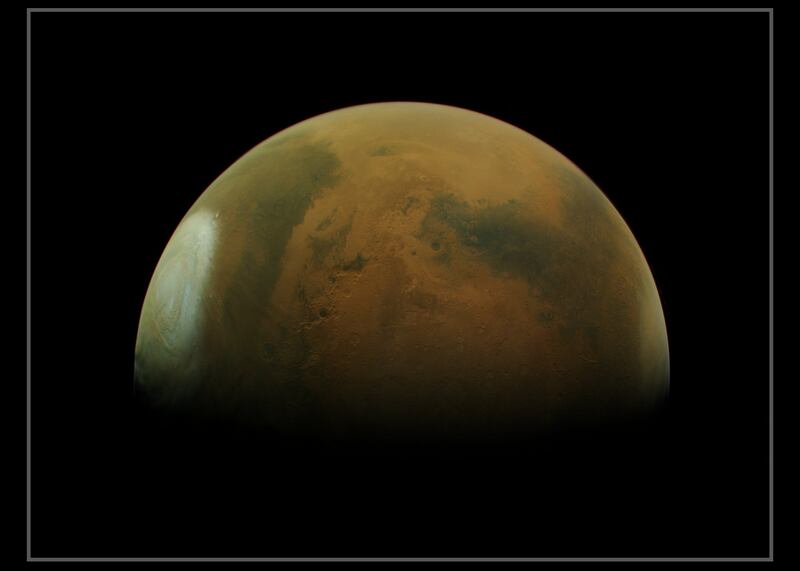 A global view of Mars. This image was captured sometime between May and August, 2021. Hope Mars Mission / Stuart Atkinson