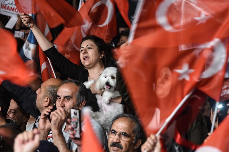 ISTANBUL, TURKEY - MAY 06: Supporters of Istanbul Mayor Ekrem Imamoglu cheer as they protest the rerun of Istanbul election on May 06, 2019 in Istanbul, Turkey. Turkey's electoral body has ordered that Istanbul's local elections be rerun in the city on 23 June after a shock opposition victory in March. (Photo by Burak Kara/Getty Images)