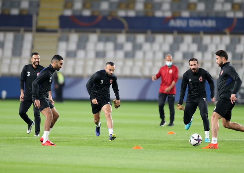 Al Ahly train ahead of the game against Monterrey in the Fifa Club World Cup UAE 2021 at Al Nahyan Stadium in Abu Dhabi. 