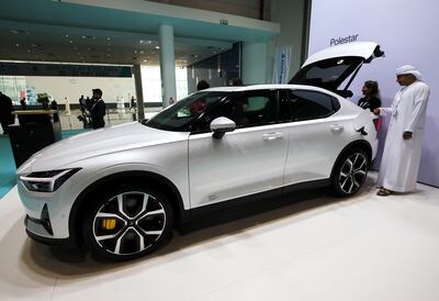 The Polestar 2 EV on display at the Electric Vehicle Innovation Summit in Abu Dhabi. Victor Besa / The National