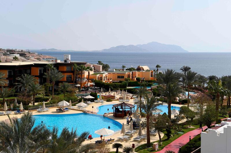 A picture taken on February 24, 2019, shows the Savoy resort in the Egyptian Red Sea resort of Sharm el-Sheikh. / AFP / Khaled DESOUKI

