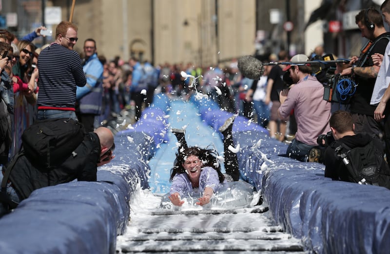 A giant water slide was installed down Park Street in 2014