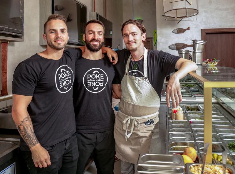 From left, Jeremiah Dupin, Justin Telles and Matthew Schaeffer of Poke Poke. Victor Besa for The National