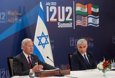 US President Joe Biden and Israeli Prime Minister Yair Lapid attend the first virtual meeting of the I2U2 group. Reuters