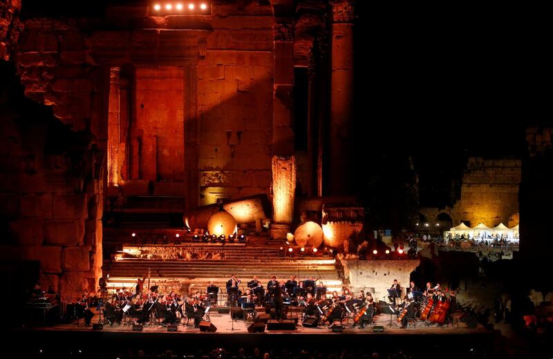 Lebanese musicians perform at the opening of Baalbek International Festival, in Baalbek, Lebanon July 20, 2018. Picture taken July 20, 2018. REUTERS/Mohamed Azakir