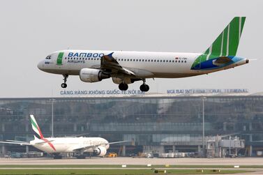 A Bamboo Airways Airbus A320-200 operated by Freebird Airlines landing at Noi Bai international airport in Hanoi. The company hopes to list its shares either on the Hanoi or Ho Chi Minh stock exchange in the third quarter of this year. Reuters 