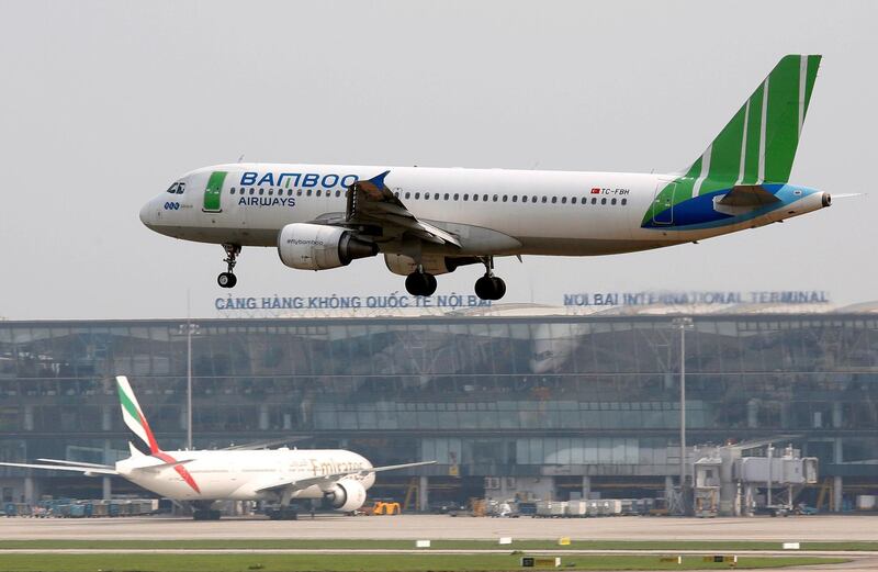 FILE PHOTO: A Bamboo Airways Airbus A320-200 operated by Freebird Airlines prepares to land at Noi Bai international airport in Hanoi, Vietnam April 18, 2019. REUTERS/Kham/File Photo