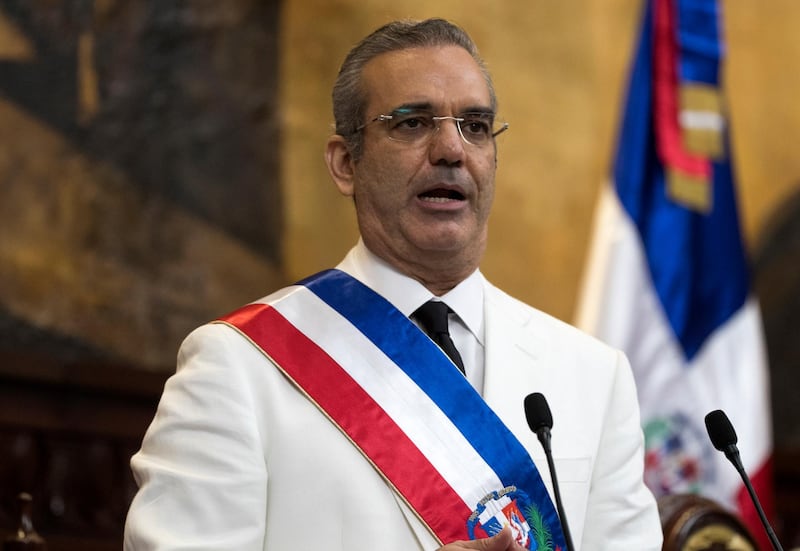 Dominican Republic new President Luis Abinader delivers a speech after being sworn-in, during the inauguration ceremony at the National Congress in Santo Domingo, on August 16, 2020. - Luis Abinader, of the Modern Revolutionary Party, is a politician, economist and businessman and will serve a four-year term as the sixty-seventh president of the Dominican Republic. (Photo by Orlando Barría / various sources / AFP)