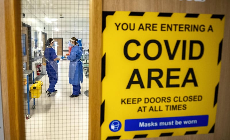 The entrance to one of five Covid-19 wards at Whiston Hospital in Merseyside where patients are taken to recover from the virus. (Photo by Peter Byrne/PA Images via Getty Images)