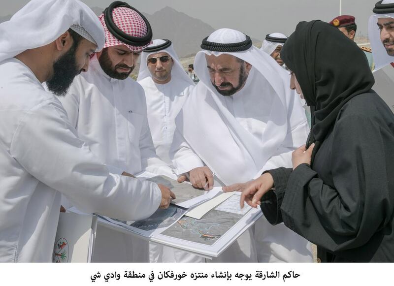Dr Sheikh Sultan bin Mohammed Al Qasimi, Ruler of Sharjah, inspects projects in Khor Fakkan and orders the building of Khor Fakkan Park in the Wadi Shi area. Wam