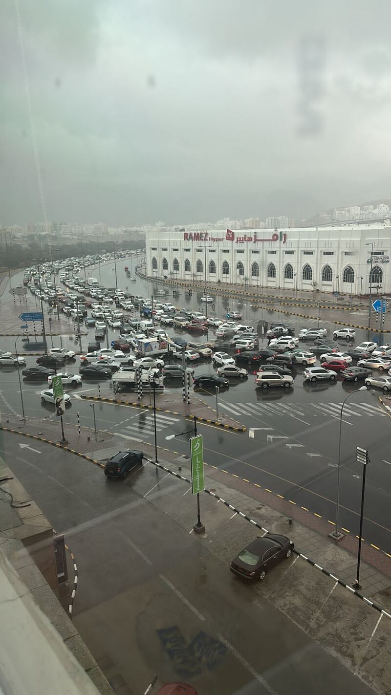 The rain causes a traffic jam in Muscat. Photo: Ahmed Farsi