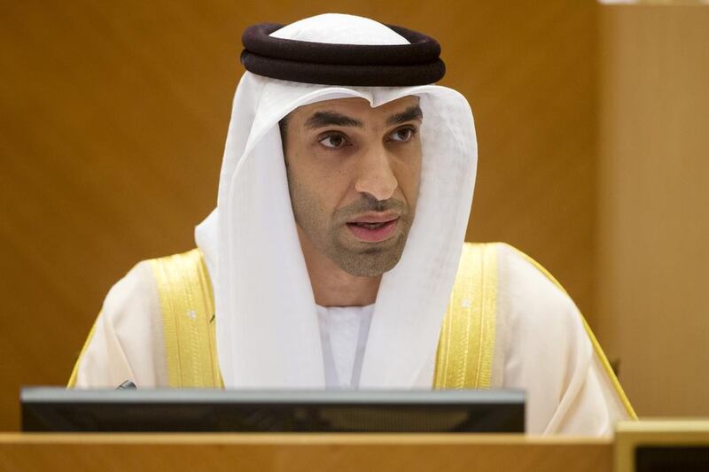 Dr Thani Al Zeyoudi, Minister of Climate Change and Environment, was asked about banning plastic bags. Christopher Pike / The National