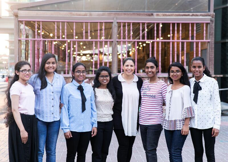 DUBAI, UNITED ARAB EMIRATES. 6 AUGUST 2019. 
Maria Conceição founder of Maria Cristina Foundation with the girls receiving a scholarship from MCF.

From left to right, Bithi Akter, 23, Madhobi Rani Ray, 18, Rita Akter, 23, Majeda Khatun, 19, Sumi Sultana, 19, Shewly Akter, 20, and Lily Islam Rupa, 19. All three girls are pursuing their higher education with the support of Maria Cristina Foundation.

 the children who ’s education is sponsored by MCF.

(Photo: Reem Mohammed/The National)

Reporter:
Section: