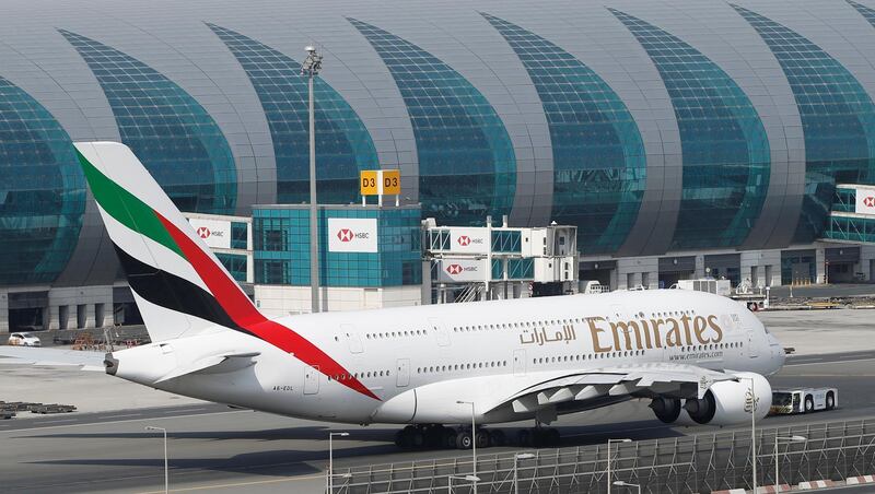 epa07671259 An Emirates Airline Airbus A380 is pulled back from the jet bridges to take off from Dubai International Airport, United Arab Emirates, 24 June 2019. As a result of the downing of the US unmanned Global Hawk aircraft by Iran in Hormuz Strait region many of the world's leading carriers in UAE such Emirates Airlines, Etihad and others in additional to the International flying operators such as US carries, British Airways, Qantas and Singapore Airlines rerouted some of their flights beginning on 21 June 2019 to avoid from flying over some paths from Hormuz Strait and Oman Gulf as a precautionary procedure to secure the civilian flights from the mounting of crisis in the Gulf region, this step came after a decision by US Federal Aviation Administration banning the US carriers from flying over the regions which are under Iran's control.  EPA/ALI HAIDER