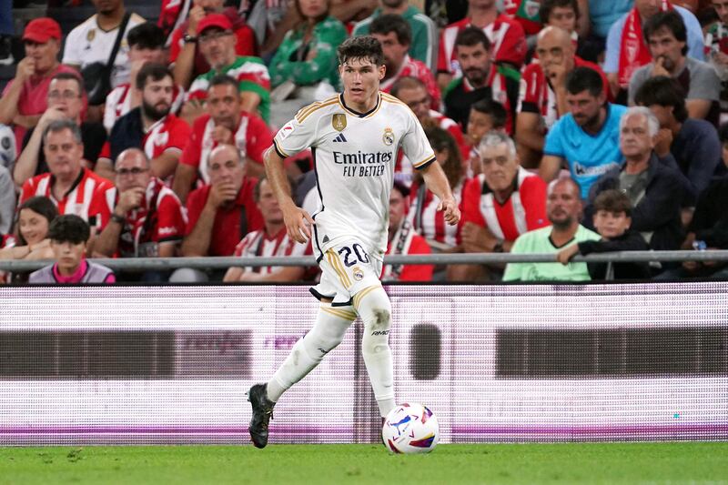 Real Madrid defender Fran Garcia on the ball during the match against Athletic Bilbao. AFP