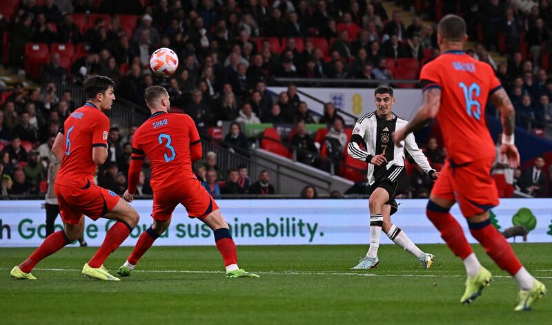 Kai Havertz puts Germany 2-0 ahead with a stunning strike. AFP