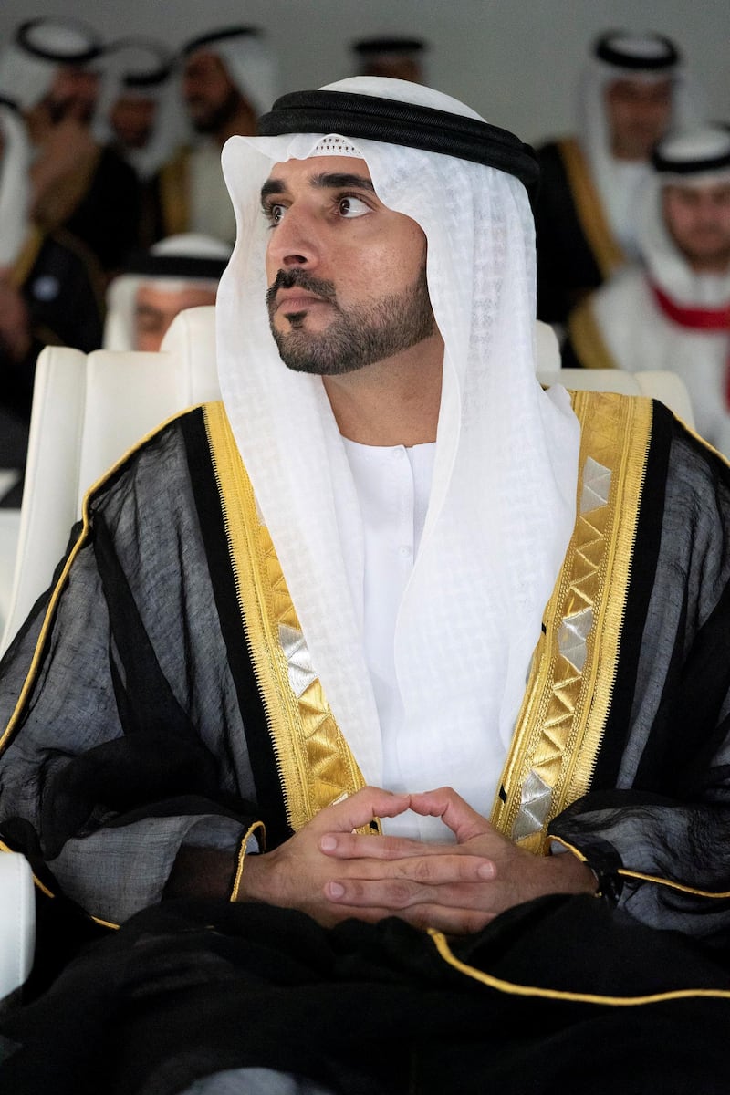 ABU DHABI, UNITED ARAB EMIRATES - December 02, 2018: HH Sheikh Hamdan bin Mohamed Al Maktoum, Crown Prince of Dubai, watches a performance of ‘This is Zayed, This is UAE' during the 47th UAE National Day celebrations, at Zayed Sports City.

( Mohamed Al Hammadi / Ministry of Presidential Affairs )
---