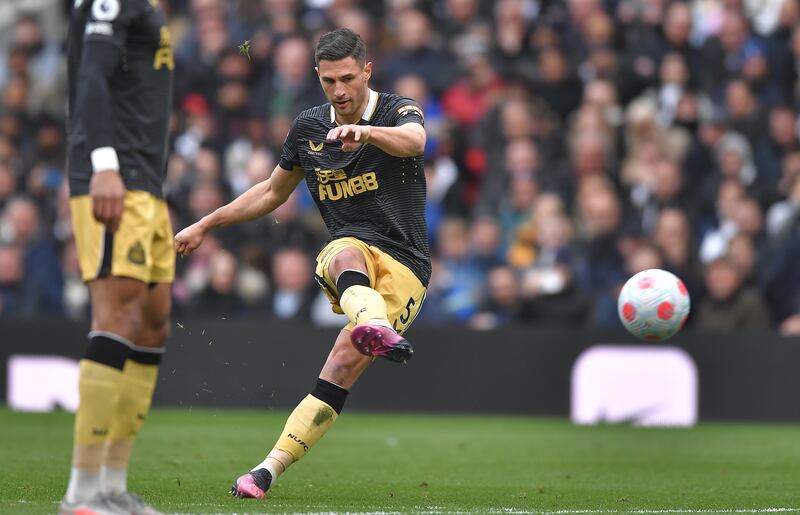 Fabian Schar scores from a free-kick to give Newcastle the lead. EPA