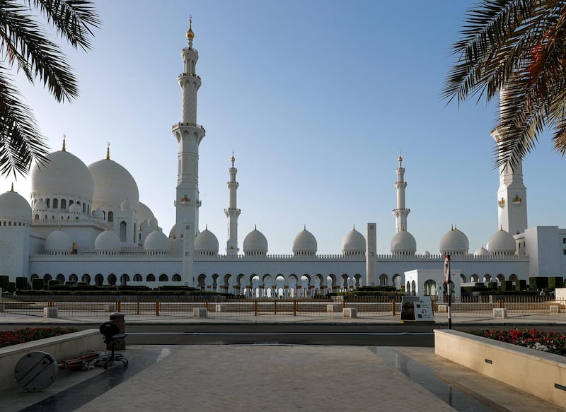 Abu Dhabi, United Arab Emirates, May 6, 2020.   The Sheikh Zayed Grand Mosque without Ramadan visitors during the Coronavirus pandemic.
Victor Besa / The National
Section:  NA 
Reporter: