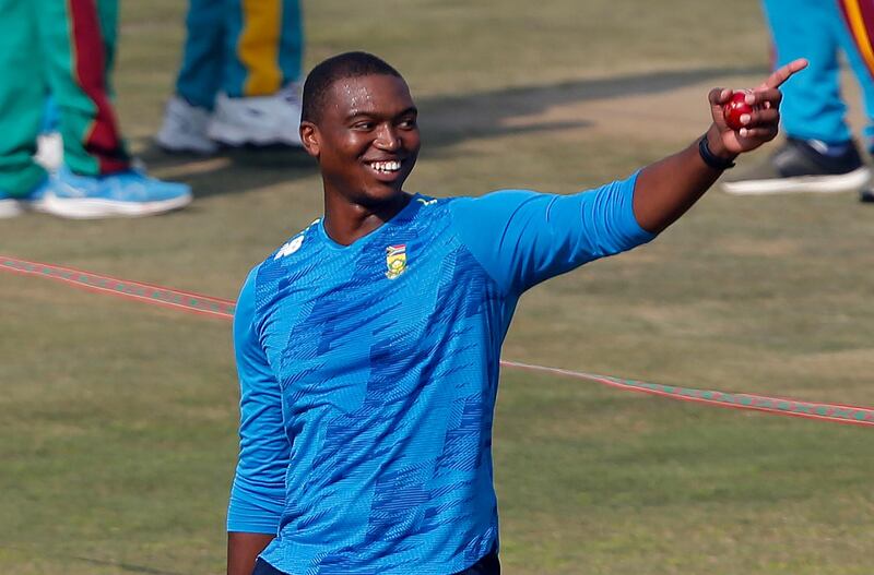 South Africa pacer Lungi Ngidi smiles during a practice session. AP