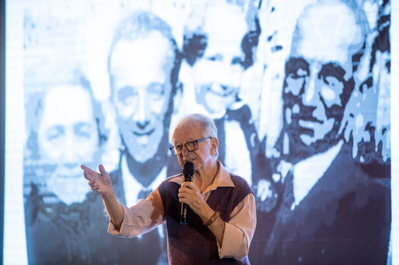 Holocaust survivor Gidon Lev tells of his experience at the Holocaust Remembrance Day at the Crossroads of Civilization Museum, Dubai. All photos: Ruel Pableo / The National
