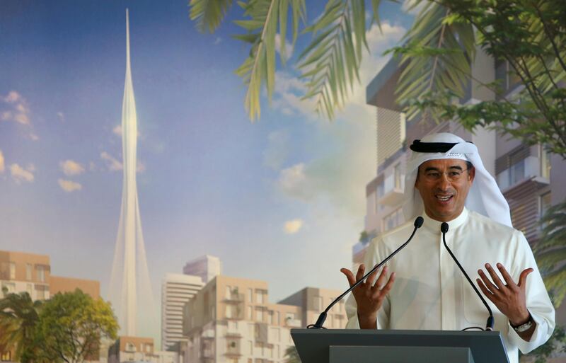 Chairman of Dubai Emaar property Mohamed alabbar gestures as he speaks to press in Dubai, March 10, 2016. Alabbar said that Emaar, the developer of the world's tallest tower plans to build even a taller tower in this rich Gulf Emirates.  The tower will part of a new project called the Dubai Creek Harbour.         AFP PHOTO/MARWAN NAAMANI
The tower will be part of a new project called the Dubai Creek Harbour.          / AFP PHOTO / MARWAN NAAMANI