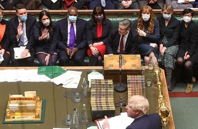 UK Prime Minister Boris Johnson spars with Labour Party leader Keir Starmer in Parliament last month. AFP