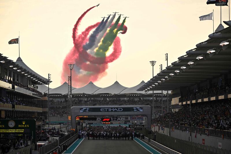An aerobatic team performs a flypast ahead of the Abu Dhabi Grand Prix. AFP