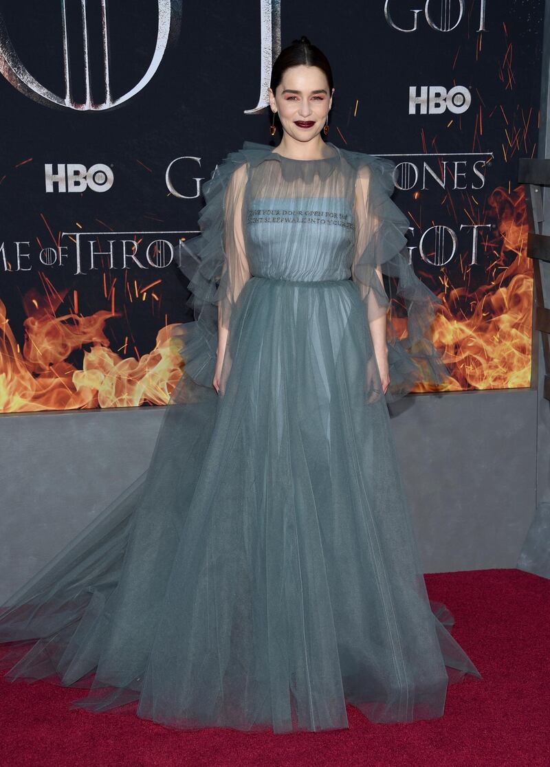 Emilia Clarke (Daenerys Targaryen) arrives for the 'Game of Thrones' final season premiere at Radio City Music Hall on April 3, 2019 in New York. AP