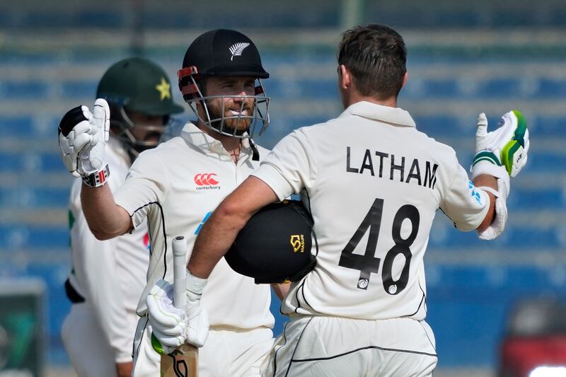 New Zealand's Tom Latham, right, and Kane Williamson both cored centuries in the first Test against Pakistan in Karachi on Wednesday, December 28, 2022. AP