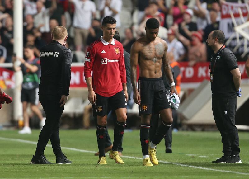 Ronaldo and Marcus Rashford after the match. Reuters