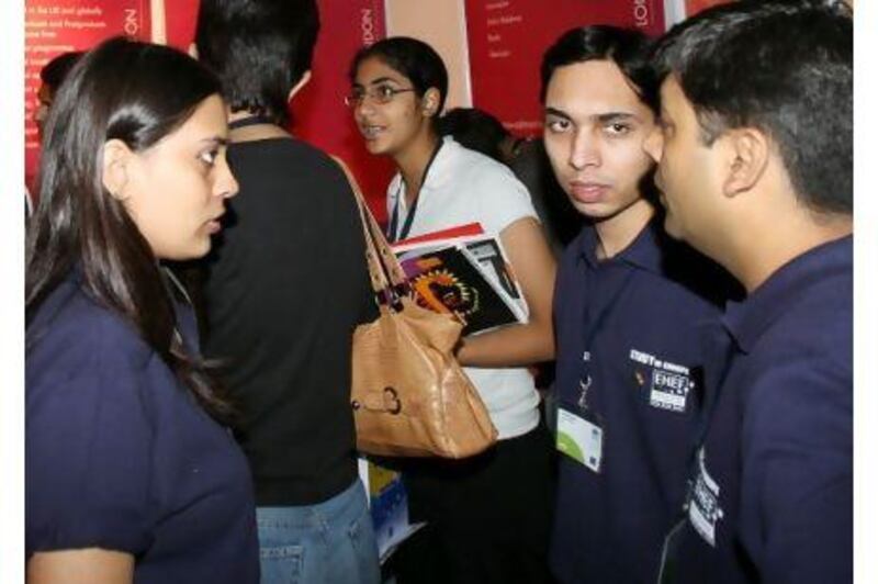 Indian students visit a European Union Education Fair in New Delhi.