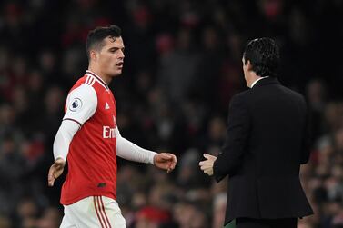 Arsenal's Granit Xhaka reacted angrily after being substituted against Crystal Palace. Reuters