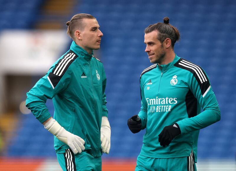 Gareth Bale and Andriy Lunin during trainning. Action Images