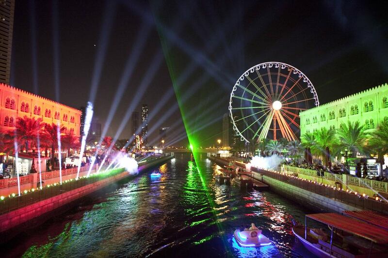The lights show at Qanat Al Qasba near the Sharjah Corniche in December 2013 in the run up for the UAE National Day celebration. Antonie Robertson / The National