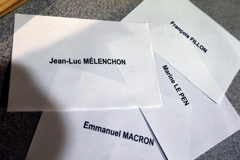 Names of the 2017 French presidential election candidates seen printed. Christian Hartmann/Reuters