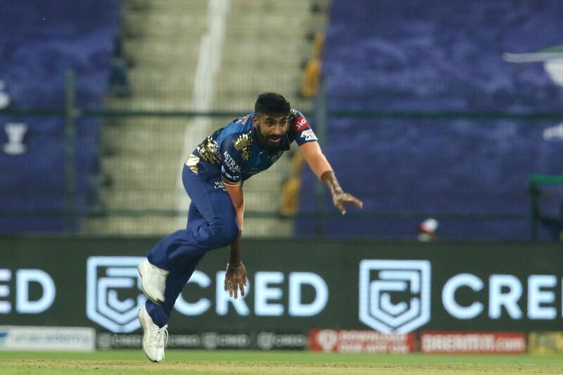 Jasprit Bumrah of Mumbai Indians bowls during match 1 of season 13 of the Dream 11 Indian Premier League (IPL) between the Mumbai Indians and the Chennai Superkings held at the Sheikh Zayed Stadium, Abu Dhabi in the United Arab Emirates on the 19th September 2020.  Photo by: Vipin Pawar  / Sportzpics for BCCI