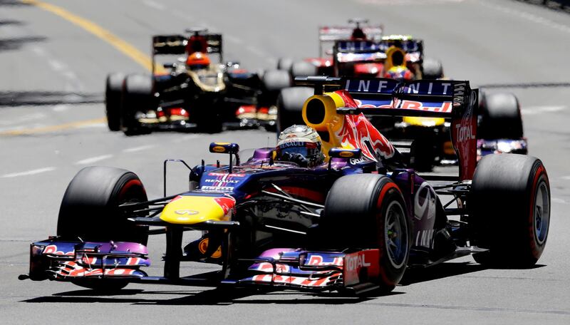 Red Bull driver Sebastian Vettel of Germany steers his car during the Formula One Grand Prix at the Monaco racetrack, in Monaco, Sunday, May 26, 2013. (AP Photo/Luca Bruno) *** Local Caption ***  Monaco F1 GP Auto Racing.JPEG-04a86.jpg
