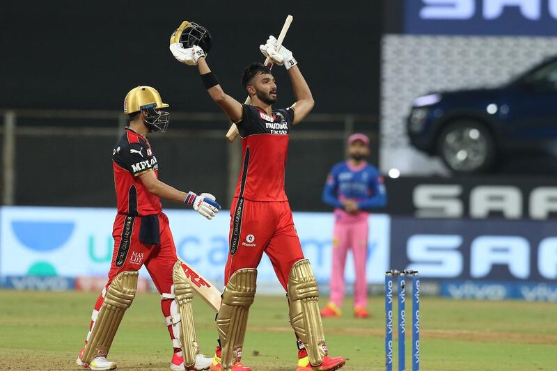 Devdutt Padikkal of Royal Challengers Bangalore rcelebrates after scoring a hundred during match 16 of the Vivo Indian Premier League 2021 between the Royal Challengers Bangalore and the Rajasthan Royals held at the Wankhede Stadium Mumbai on the 22nd April 2021.

Photo by Deepak Malik/ Sportzpics for IPL