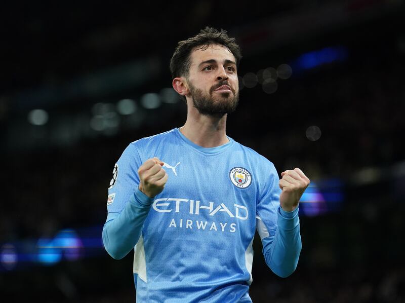 Bernardo Silva celebrates scoring the fourth goal. PA