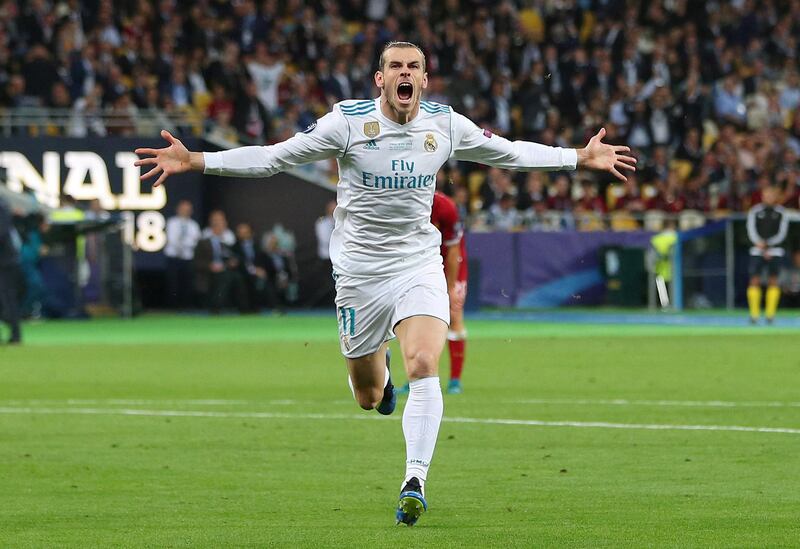 Real Madrid's Gareth Bale celebrates scoring their second goal. Hannah McKay / Reuters