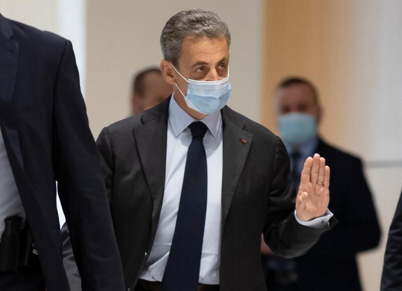 epa08852914 Former French president Nicolas Sarkozy arrives at court for his trial in Paris, France, 30 November 2020. In 2013, Nicolas Sarkozy used a false name to make phone calls to his lawyer, Thierry Herzog, about the pending decision of the Court of Cassation regarding the seizure of presidential diaries in a separate case. The trial is due to run from 23 November to 10 December 2020.  EPA/IAN LANGSDON